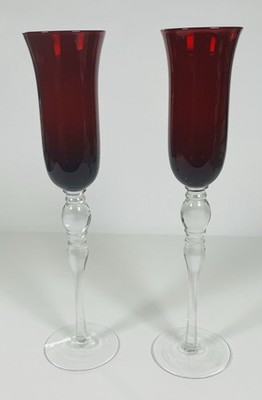 2er Set Rubin Sektgläser im Muranoglas 60er Jahre Vintage Italienische Glaswaren