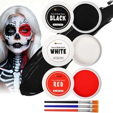 Halloween Makeup Kit with Brush, Black White and Red Face Body Paint 165g