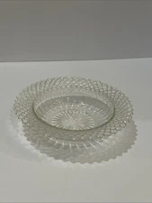 Vintage Diamond Pattern Starburst Glass Candy Trinket Dish 6"
