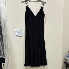 Elie Tahari Black Sheer Sheath Dress Strappy V-Neck Sleeveless Midi M