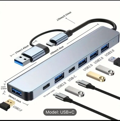 7 in 1 Multiport USB-C Hub Type C Type A Adapter for PC Mac