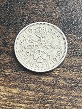 1958 UK Great Britain 6 Six Pence Rose Shamrock Thistle Leek Actual Coin TC1742*