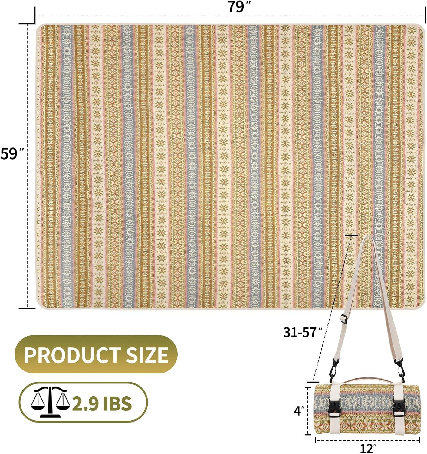 Picnic Blankets Outdoor Extra Large-Waterproof Picnic Blanket with Shoulder Carr