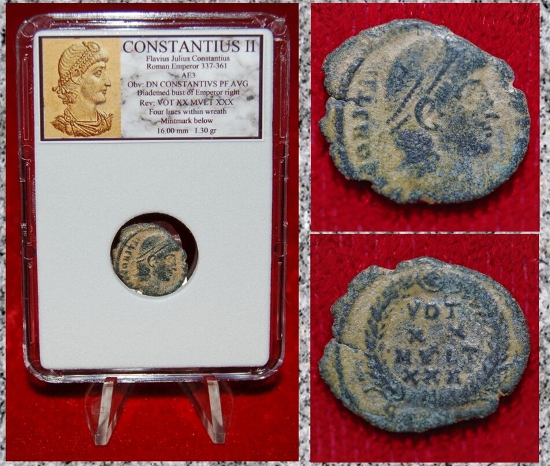 Ancient Roman Empire Coin CONSTANTIUS II Wreath VOT XX MVLT XXX