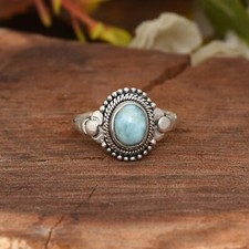 Genuine Larimar Gemstone Ring Handmade Silver Sterling Silver Ring Size-8 US
