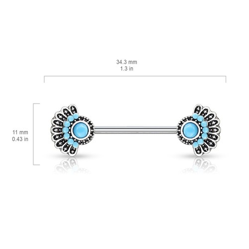 Piercing Têton Sein en Acier Chirurgical Argenté Vieilli - Ethnique - Turquoise - Picture 2 of 3
