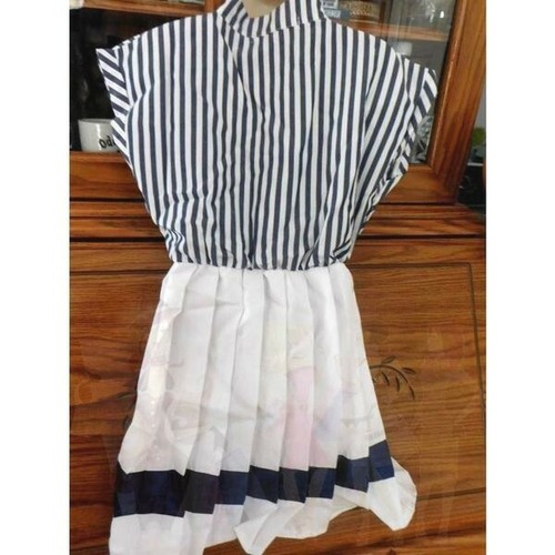 New Cute Turn Down Collar White & Blue Striped Button Front Girls Dress 5T - Picture 4 of 5