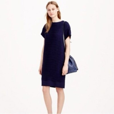j crew pleated chiffon dress J. Crew Pleated Chiffon Shift Dress Navy Blue Size 00 Women's