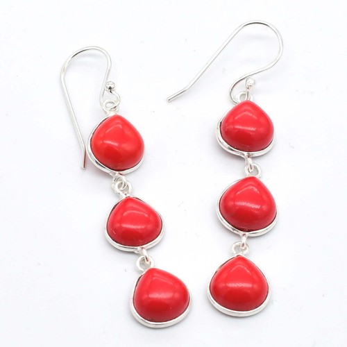 Coral Hammered Teardrop Earrings