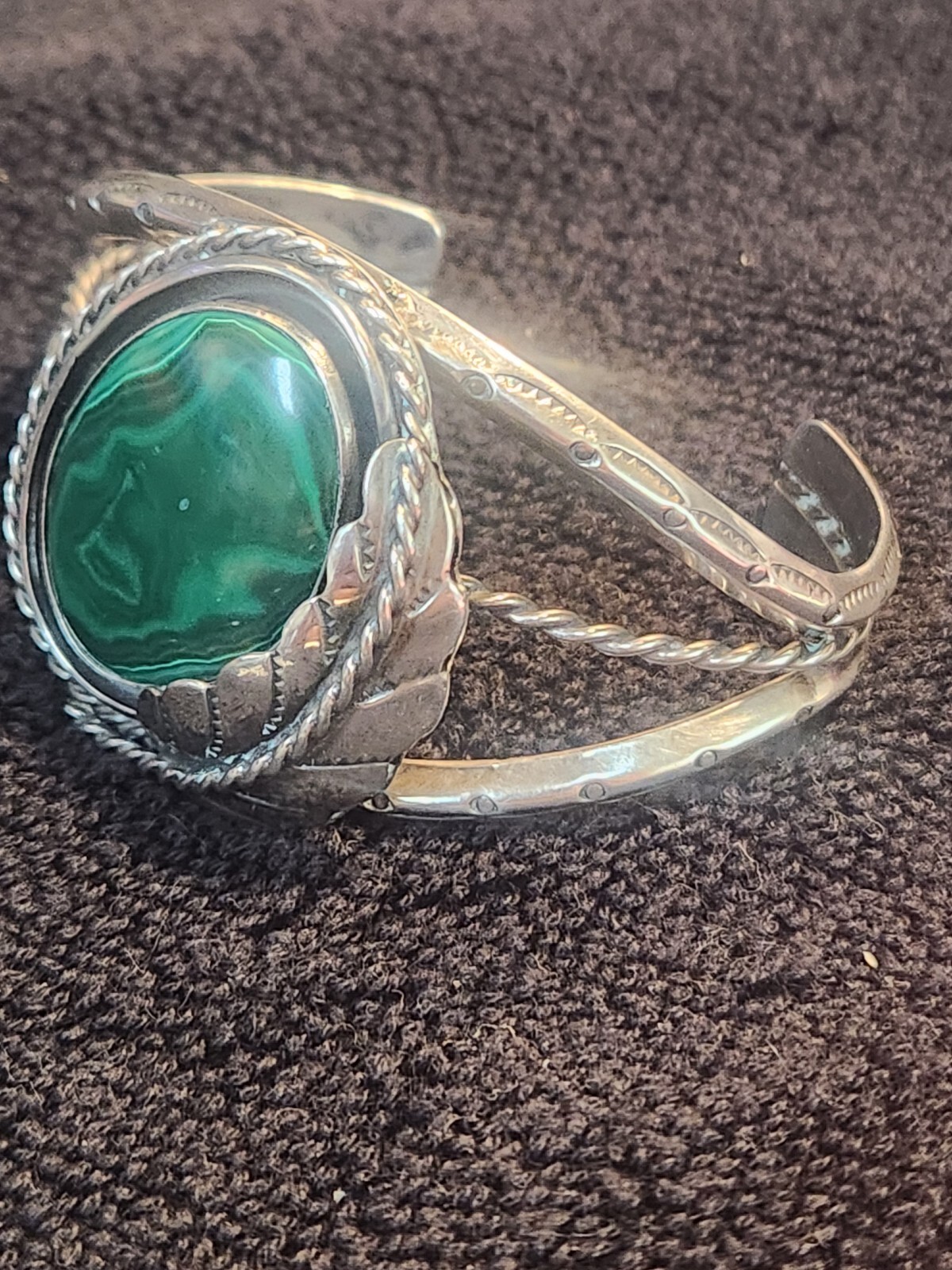 Sterling Silver 925 Native Cuff Bracelet Malichit… - image 4