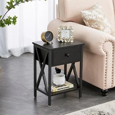 VECELO Nightstand for Bedroom Bedside End Table with Drawer and Storage Shelf