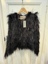 Topshop Size 8-10 Ostrich Feather Black Jacket Marabou Fur Coat Eur 38 Us 6