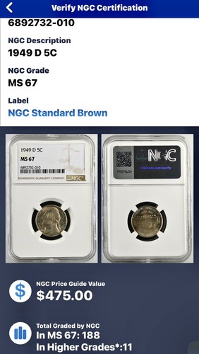 1949 D JEFFERSON NICKEL NGC MS67 GREAT EYE APPEAL - Picture 5 of 5