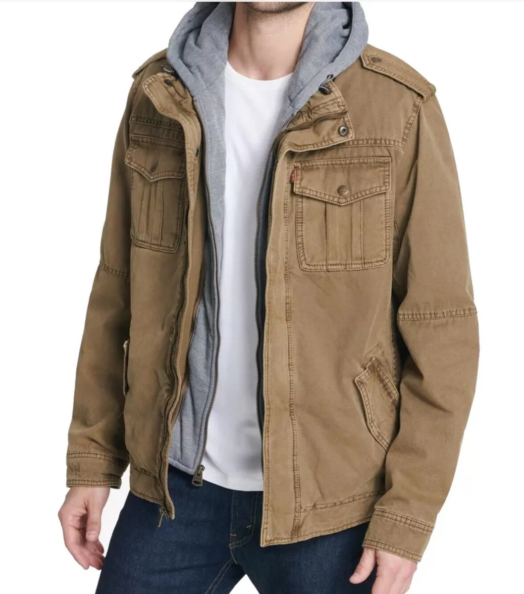 Levi's Mens Big Sherpa Lined Hooded Trucker Military Jacket