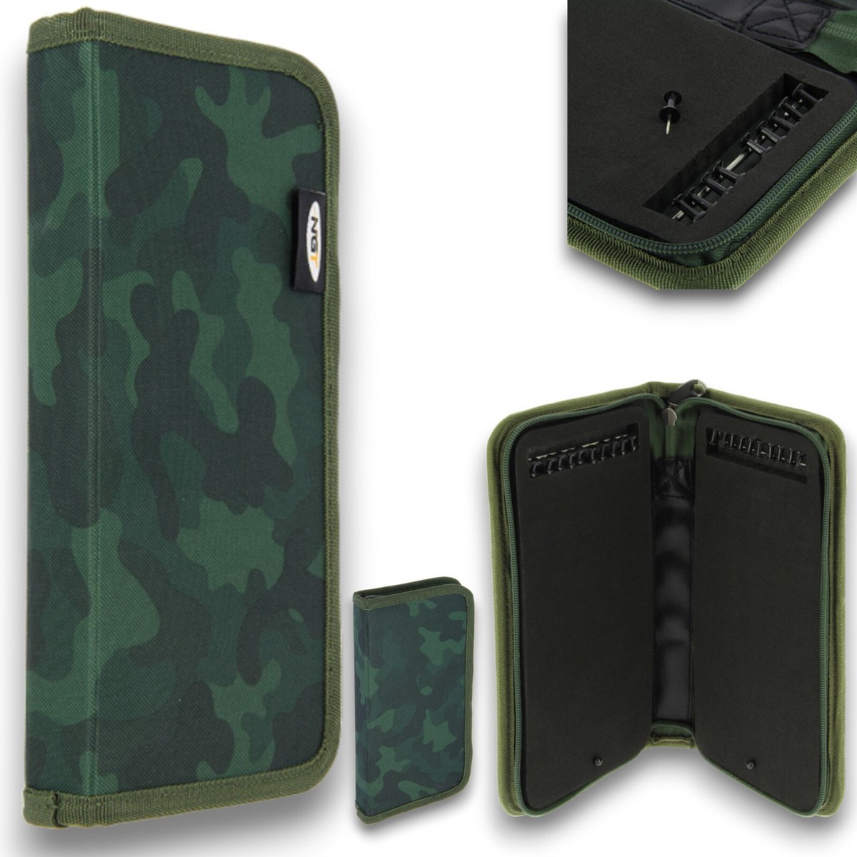 NGT CAMO STIFF RIG WALLET WITH PINS ZIP UP CASE CARP COARSE PIKE FISHING  TACKLE