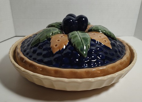 Plato y cubierta de pastel de arándanos de cerámica años 60 - Imagen 2 de 6