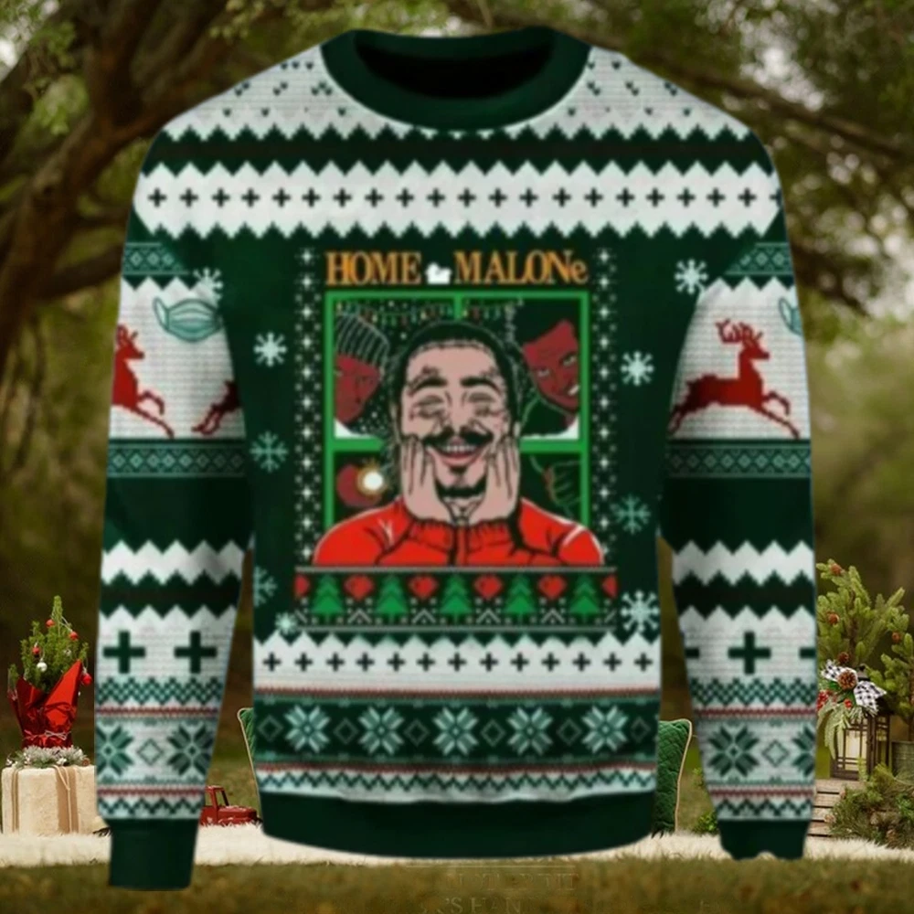 Home Malone Post Malone Reindeer Snowflakes Ugly Christmas Sweater