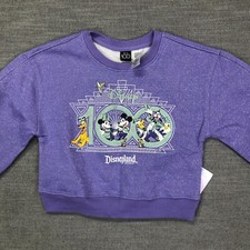 New Disney 100 Sweatshirt Pullover Girls 5 Purple Mickey Minnie Goofy Pluto