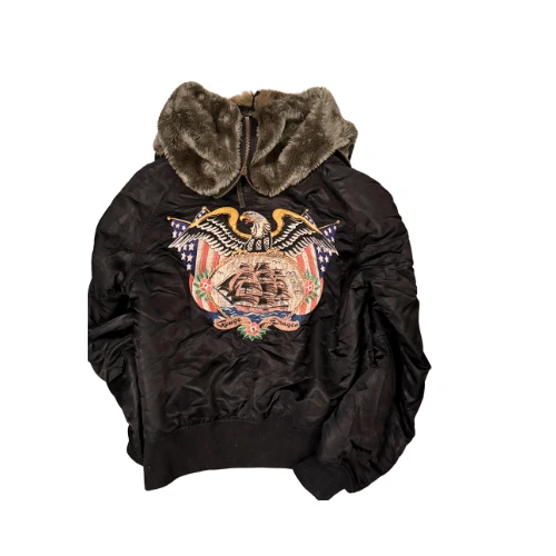 Chaqueta de bombardero vintage para hombre L piel capucha dividida aviador por Yoshie Foto 2 de 4