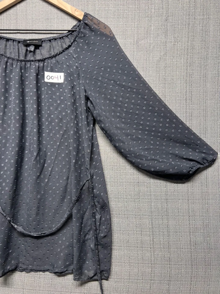 AB Studio women’s blouse long sleeve black polka dots sheer size medium - Image 2 of 4