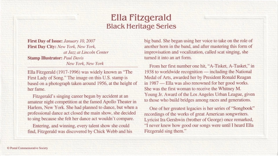 Ella Fitzgerald 22KT Gold Stamp First Day of Issue Jan 10, 2007 - Image 4 of 4