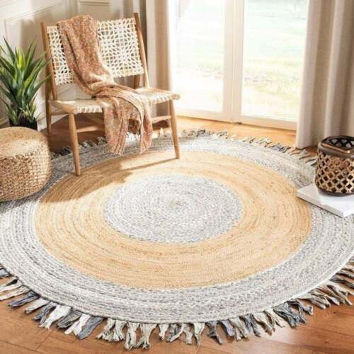 Indian Braided Floor Jute Rug, Natural Jute Rug. Natural Rug. Jute Handwoven Rug - Picture 1 of 6