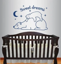 Vinyl Sweet Dreams Cartoon Sleeping Polar Bears Kids Bedroom Nursery Decor 1704