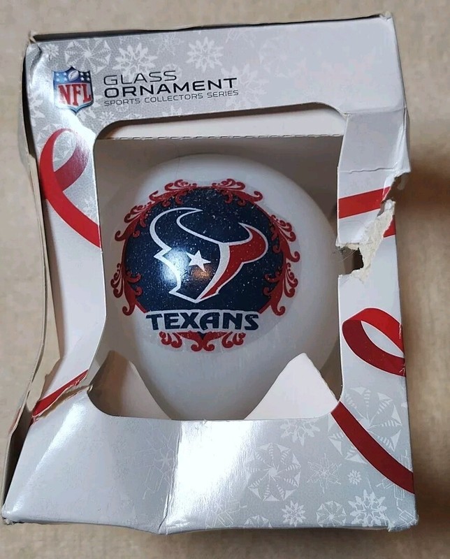Texans NFL Football Team Large Glass Ball Ornament in Original Box