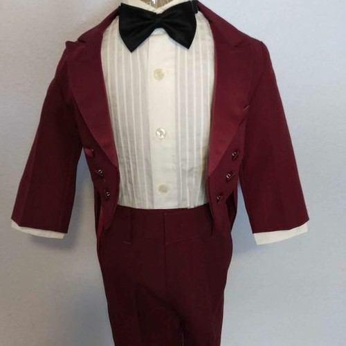 Special@@NEU Kleinkind Junge 4-teiliges burgunderfarbenes Smoking-Set Gr. S/M/L/XL