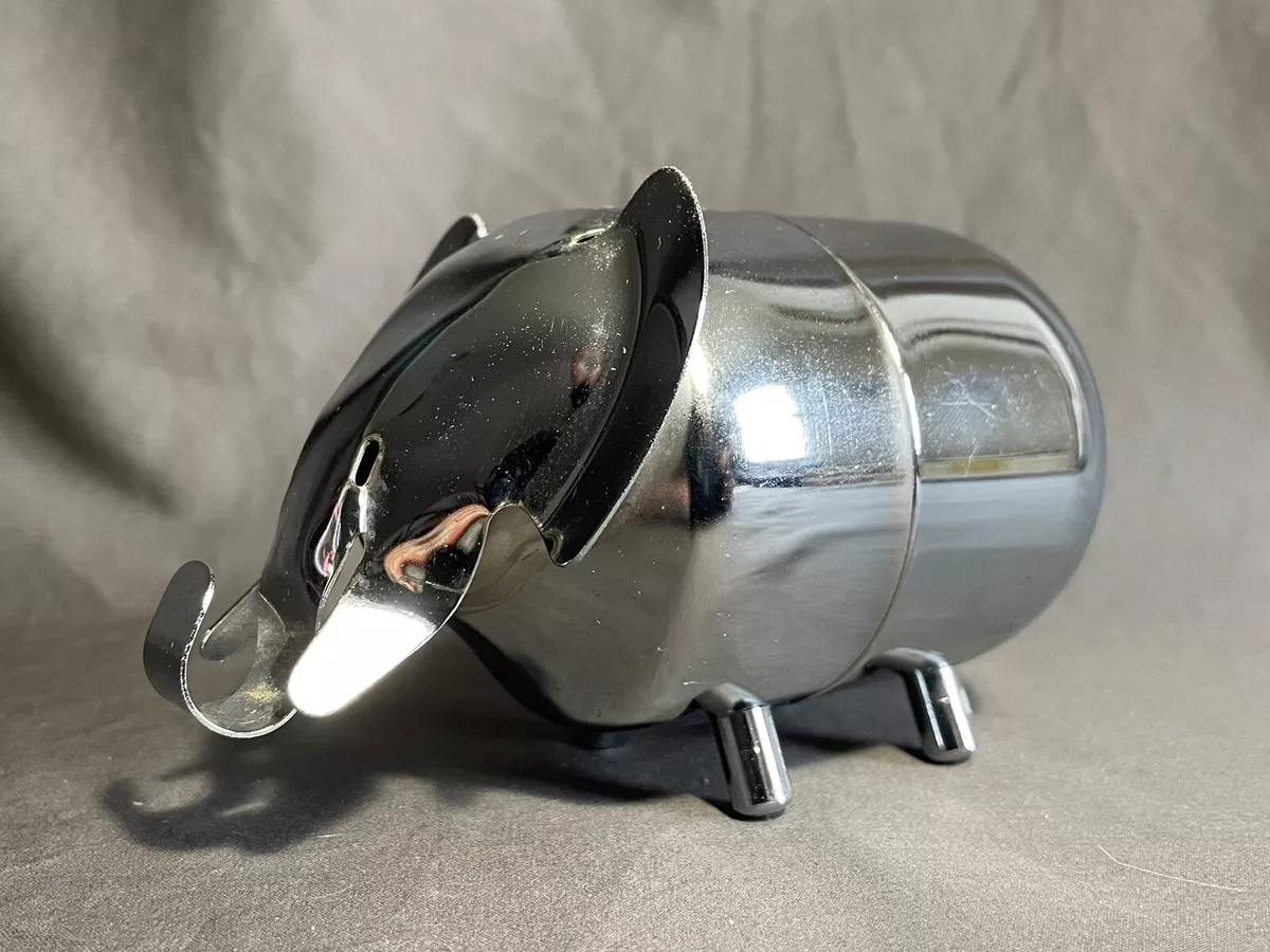 MCM Vintage Antique 1960s silver tone metal Elephant Bank Mid Century Japan