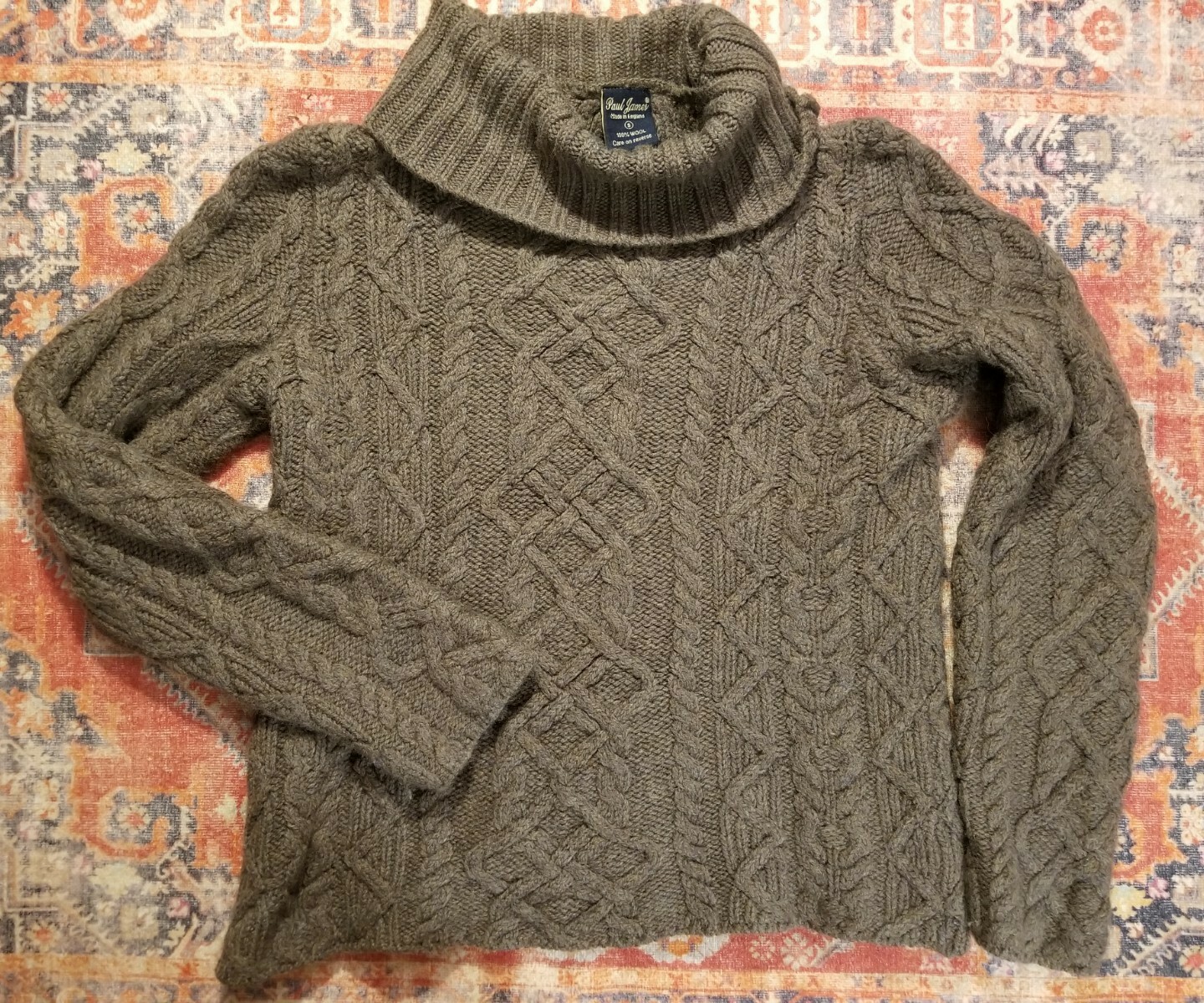 Wool Brown Sweater Cable Knit Fisherman 