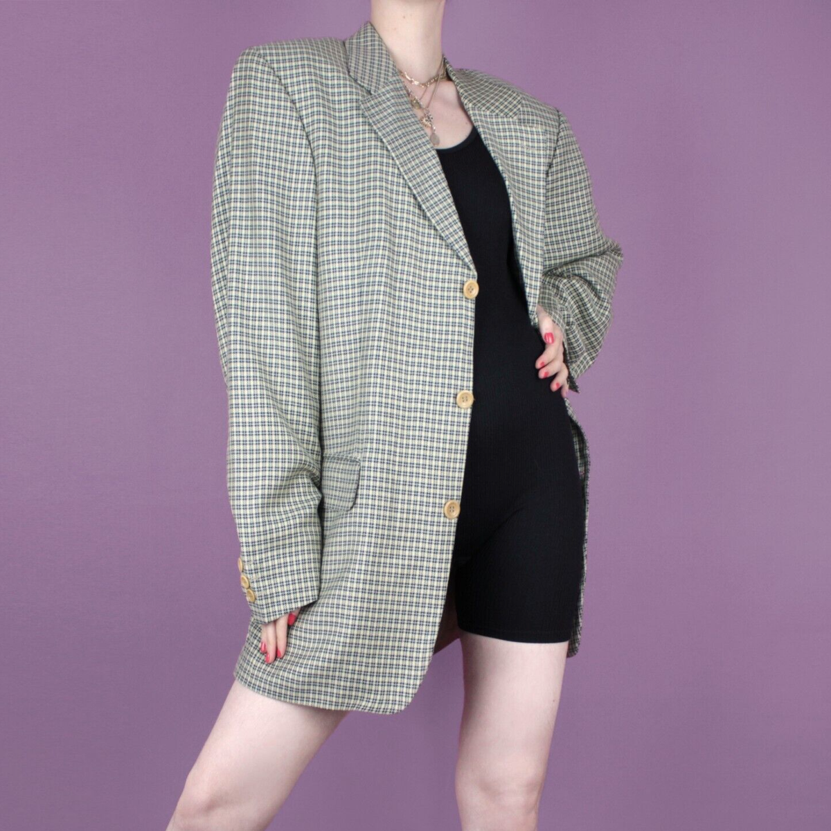 VINTAGE Mensy Womens Oversize Check Pattern 80s 90s Wool Jacket