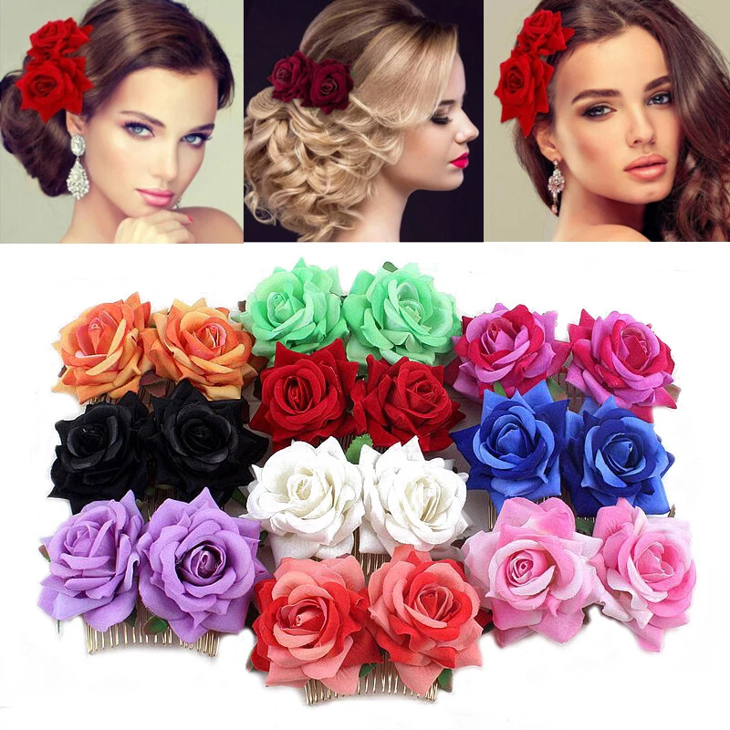 Hair Accessories Artificial Rose Flower Hair Clip Double Floral Hair Comb New ∂ - Image 3 of 4