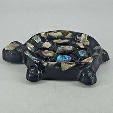 Vintage Mid Century Modern black lucite turtle abalone trinket soap dish