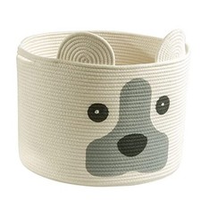 Dog Shaped Basket, Large Woven Cotton Rope Animal Storage for 16" L 12" H White