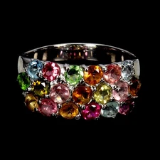 925 Sterling Silver Ring Round Tourmaline 3mm Natural Gemstone Jewelry Size 9