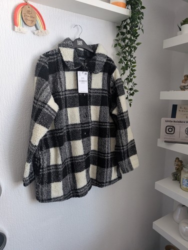 new Yours Curve Women's Plus Size Checked Fleece Jacket UK 20 Cute Spring Warm - Picture 9 of 17