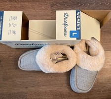 Dearfoams Women Memory Foam Light Grey Indoor Outdoor Slippers Size L 9-10