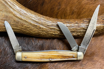 J.A. Henckels, Germany, 190, 3 Blade Stockman Knife, Genuine Stag Handle, 4''