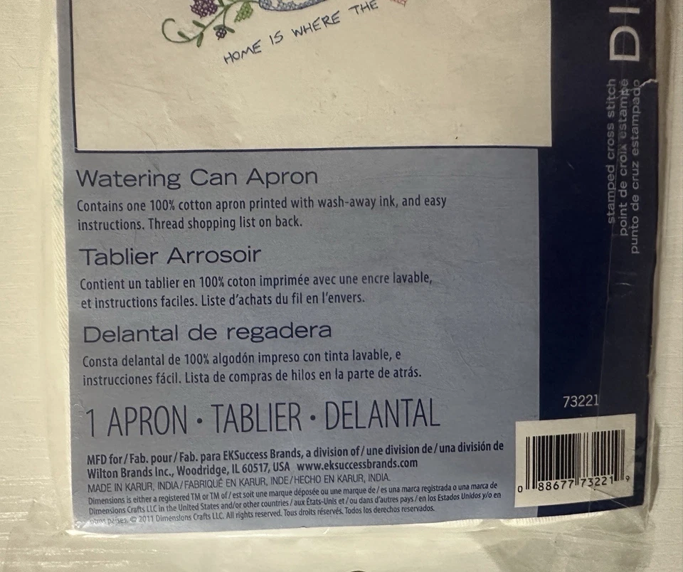 Dimensions Watering Can Cross Stitch Apron Kit Home Is Where the Heart Is New - Image 4 of 4