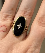 Vintage Estate 10K Gold Onyx Ring W/ Diamond Accent Size 7