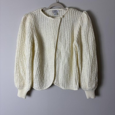 Vintage Lime Light Sweater Womens Medium Cream Textured Knit Cardigan 80s