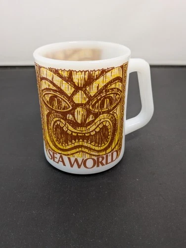 Vintage Sea World Coffee Mug Milk Glass TIKI  Made in USA MCM