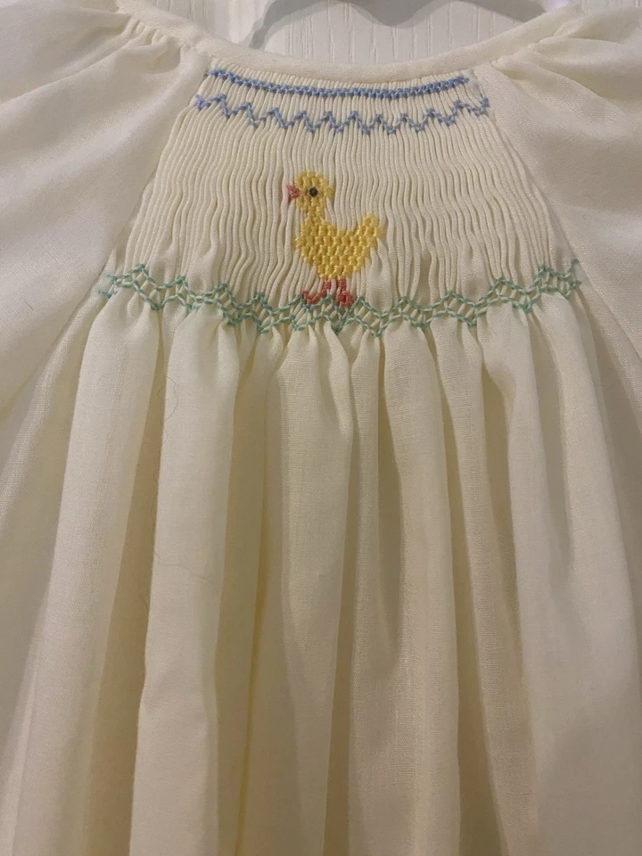 Vintage Susan Stoner Pitts English Smocked Duckling Baby Gown With Drawstring - Image 2 of 4