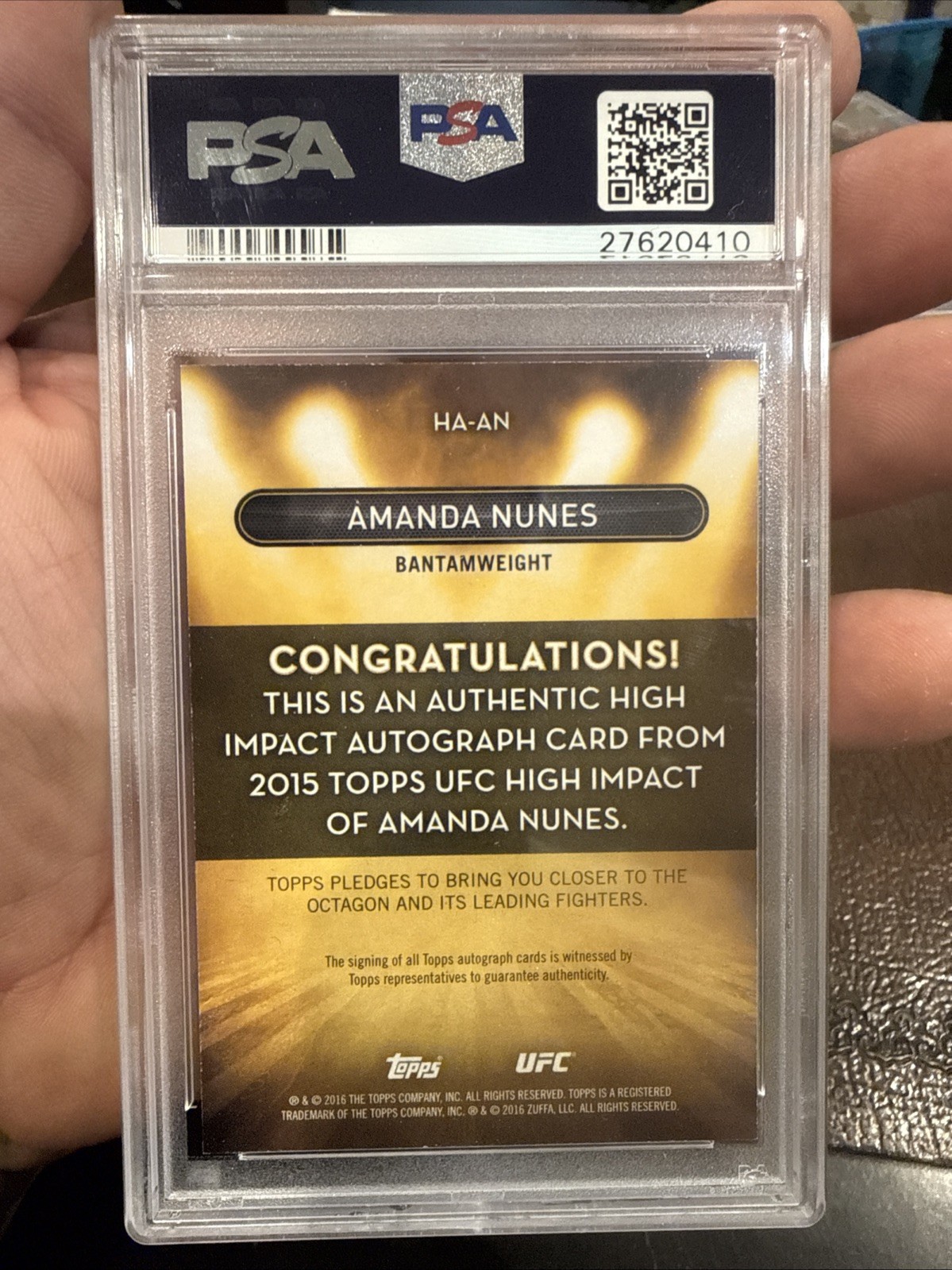 2016 Topps UFC High Impact Amanda Nunes Auto PSA/DNA 9/10 highest grade in PSA view 2