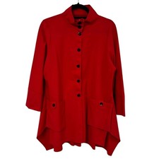 NWT IC by Connie K Red Front Pocket Nylon Blend Button Front Womens Large