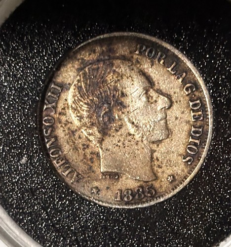 1885 - Philippines Spanish Colony - silver 10 centavos encased