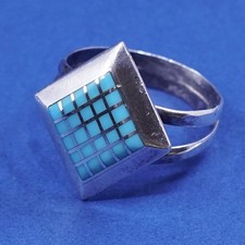 sz 10.5, vtg zuni sterling silver handmade ring, 925 w/ turquoise southwestern