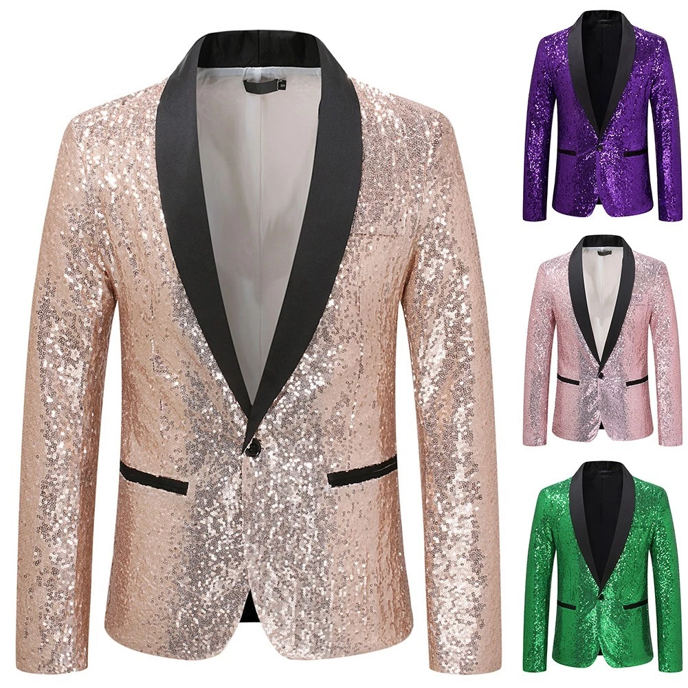 Prom Suit Blazer Acetate Fiber Attractive Nightclub Host Jacket Sequin
