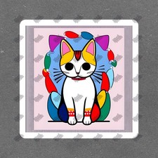 Colorful Cat Vinyl Sticker Cute Cat Decal for Laptops, Water Bottles, 113438
